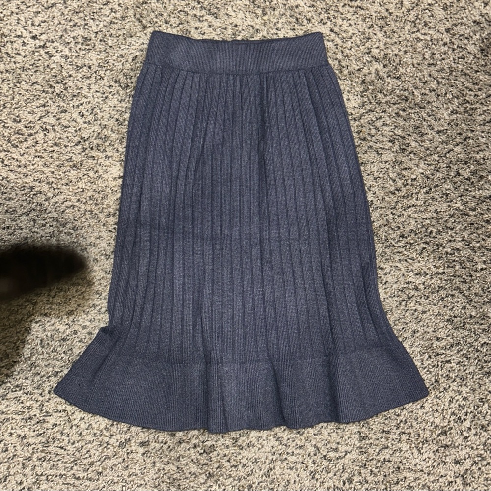 POL Navy Blue Ribbed Midi Skirt